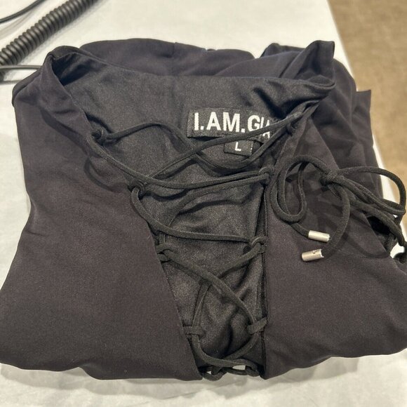 I.AM.GIA‎ Womens Dress L Black Long Sleeve Mini  Lace Up Front Party Cocktail - Picture 9 of 9